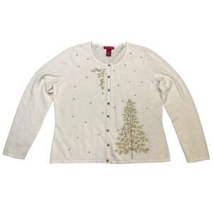 Merry & Bright Christmas Tree Gold 3D Fuzzy Cream Ugly Sweater Size XL Holiday